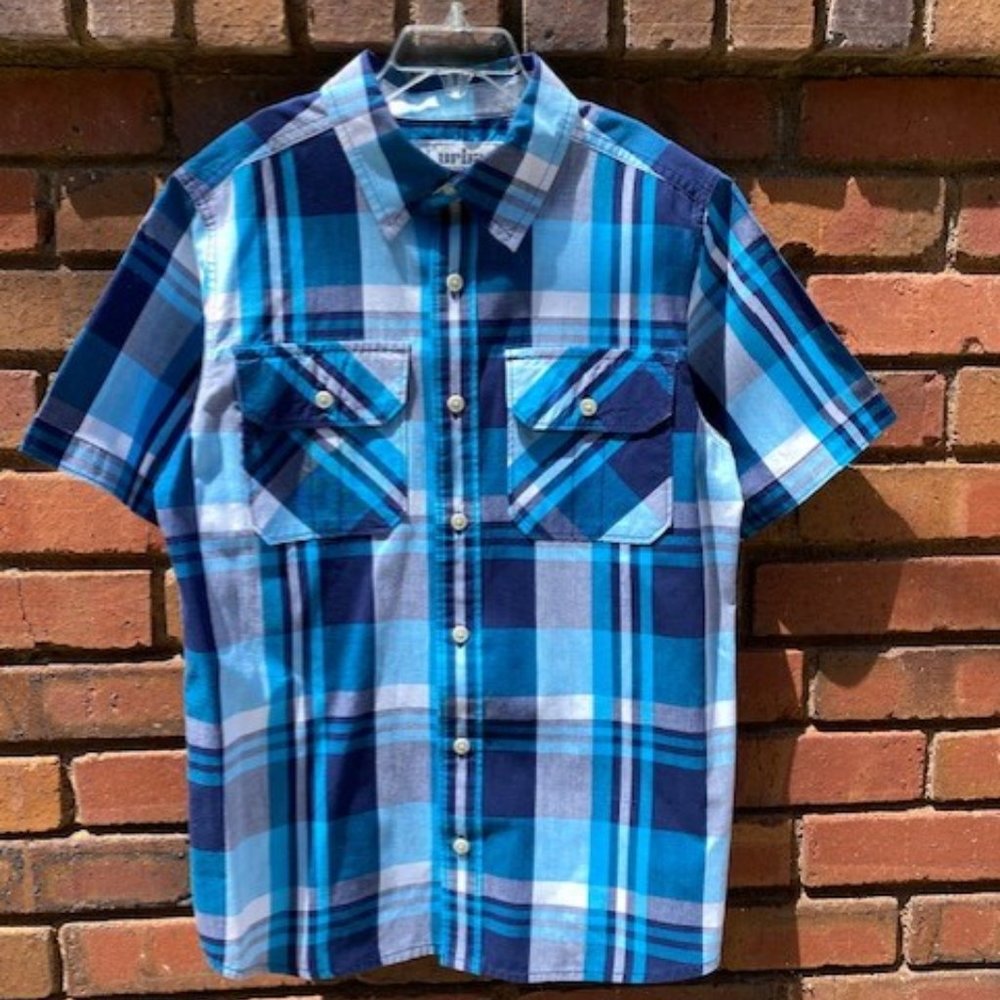 Boys Blue Plaid Button Shirt